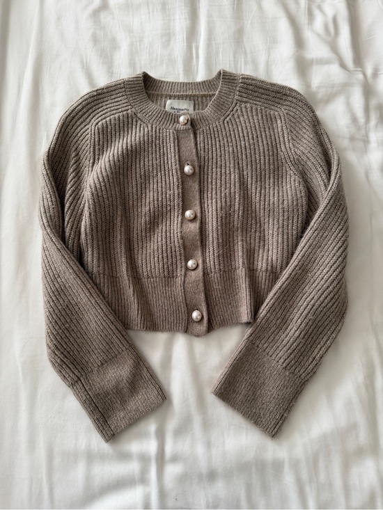Abercrombie & Fitch Sweaters - Abercrombie & Fitch Taupe Pearl-Button Ribbed Cardigan